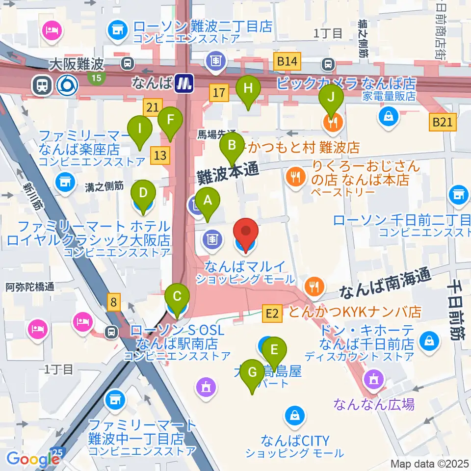 TOHOシネマズなんば本館周辺のコンビニエンスストア一覧地図