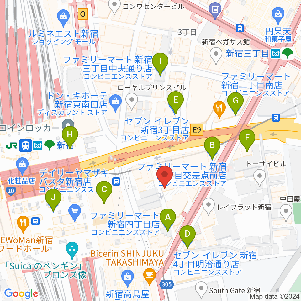 スタジオペンタ新宿店周辺のコンビニエンスストア一覧地図