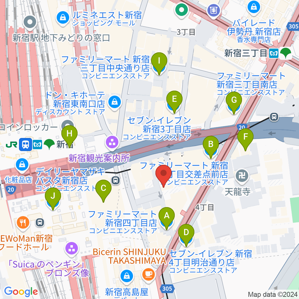 スタジオペンタ新宿店周辺のコンビニエンスストア一覧地図