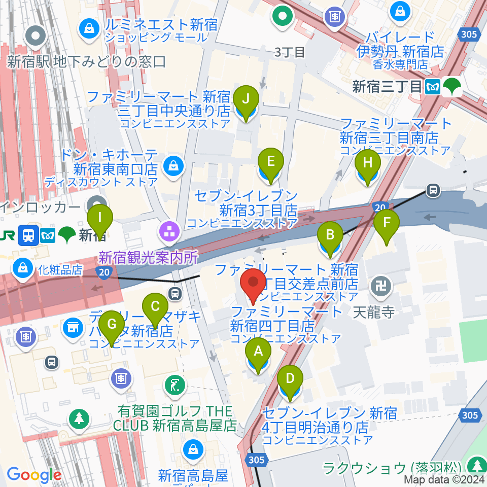 スタジオペンタ新宿店周辺のコンビニエンスストア一覧地図