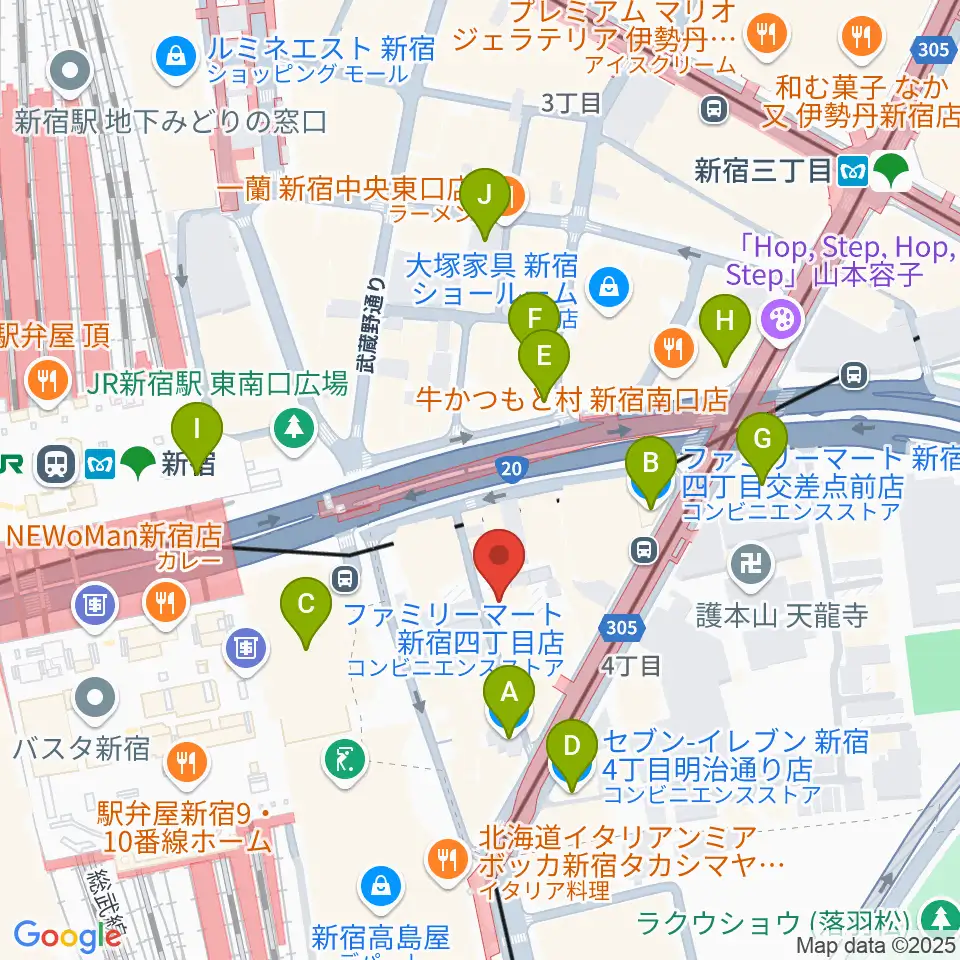 スタジオペンタ新宿店周辺のコンビニエンスストア一覧地図