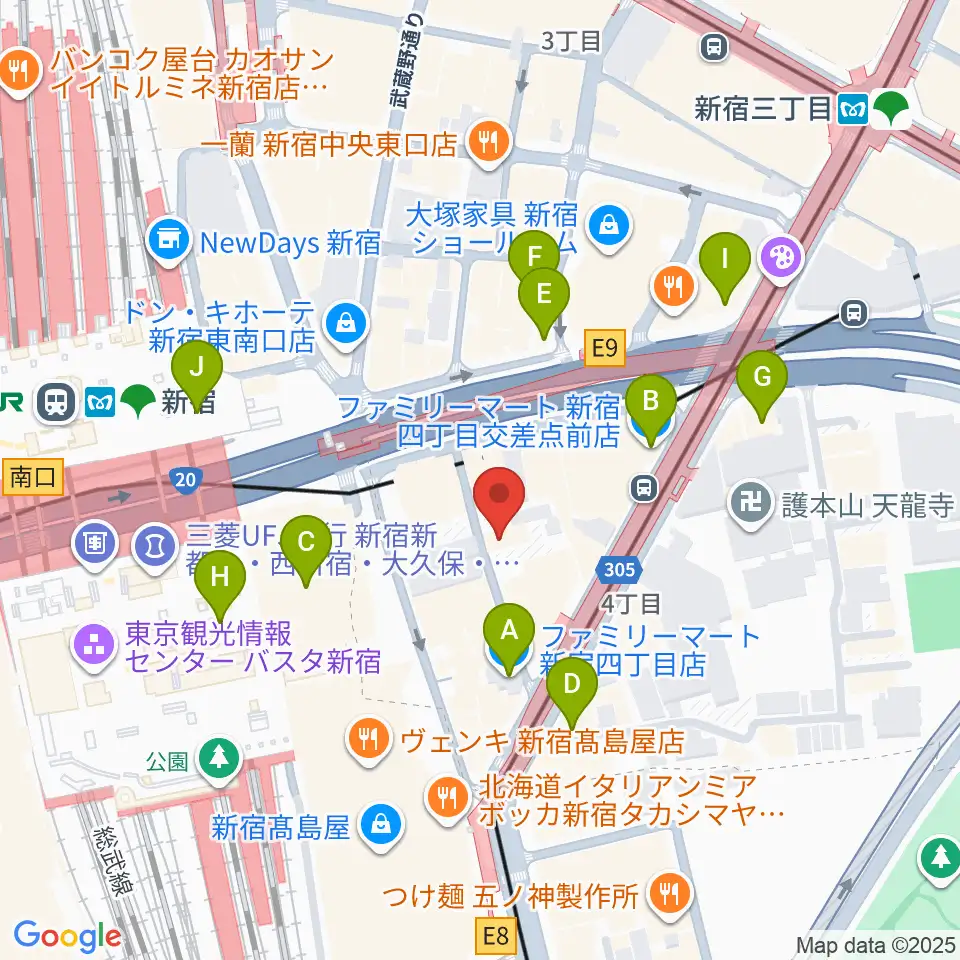 スタジオペンタ新宿店周辺のコンビニエンスストア一覧地図