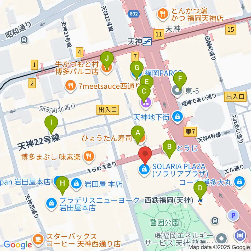 TOHOシネマズ天神・ソラリア館周辺のコンビニエンスストア一覧地図