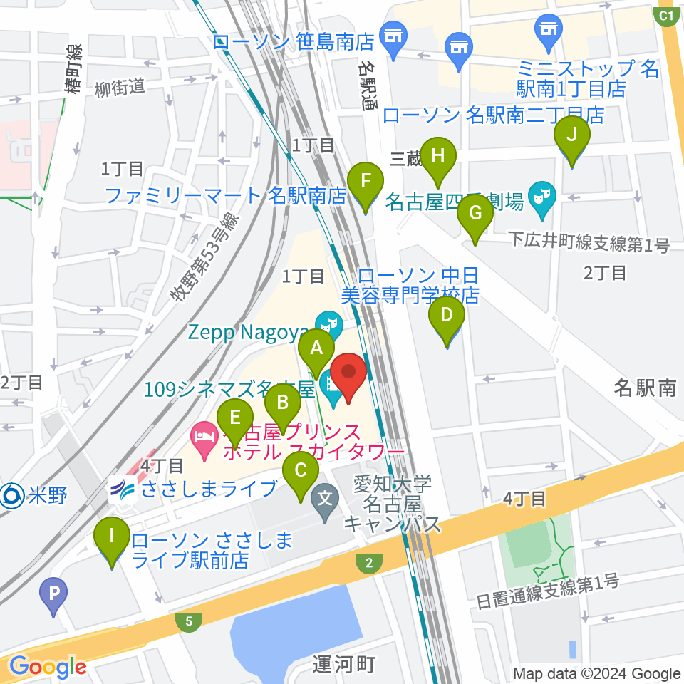 109シネマズ名古屋周辺のコンビニエンスストア一覧地図