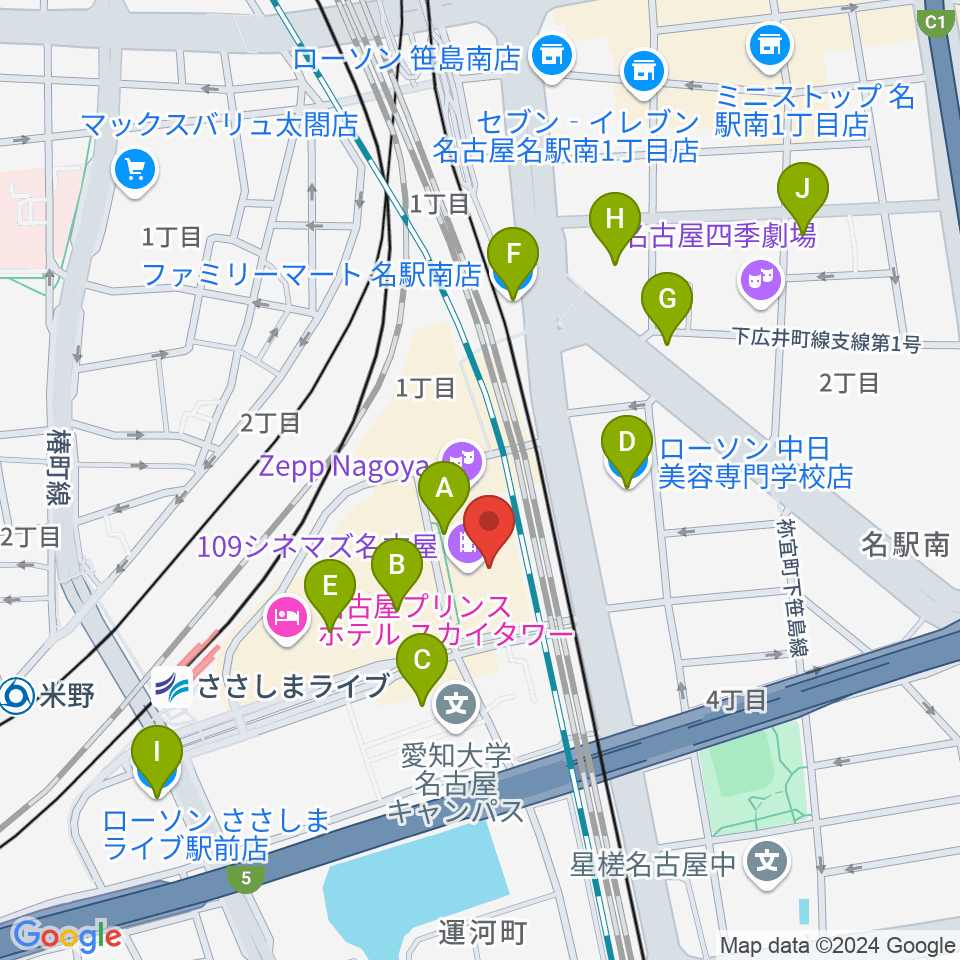 109シネマズ名古屋周辺のコンビニエンスストア一覧地図