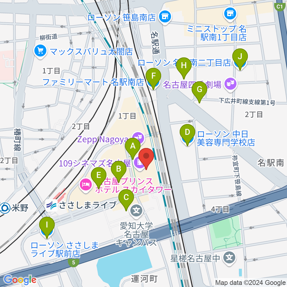 109シネマズ名古屋周辺のコンビニエンスストア一覧地図