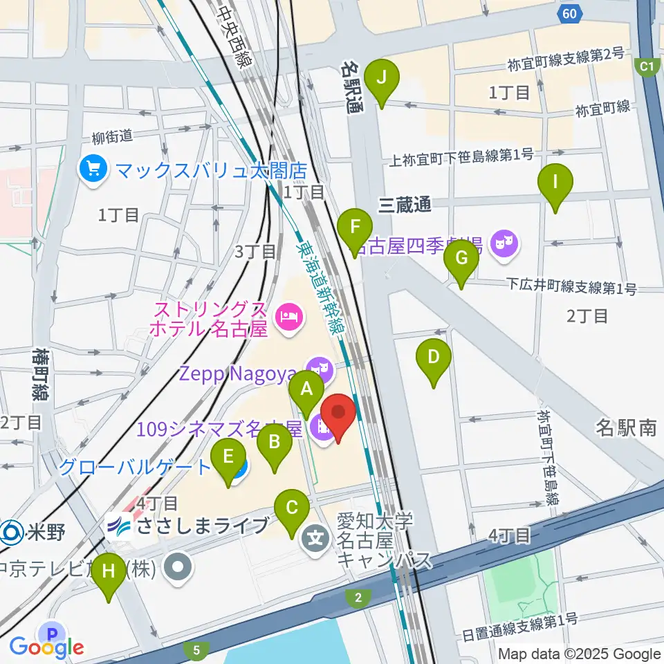 109シネマズ名古屋周辺のコンビニエンスストア一覧地図