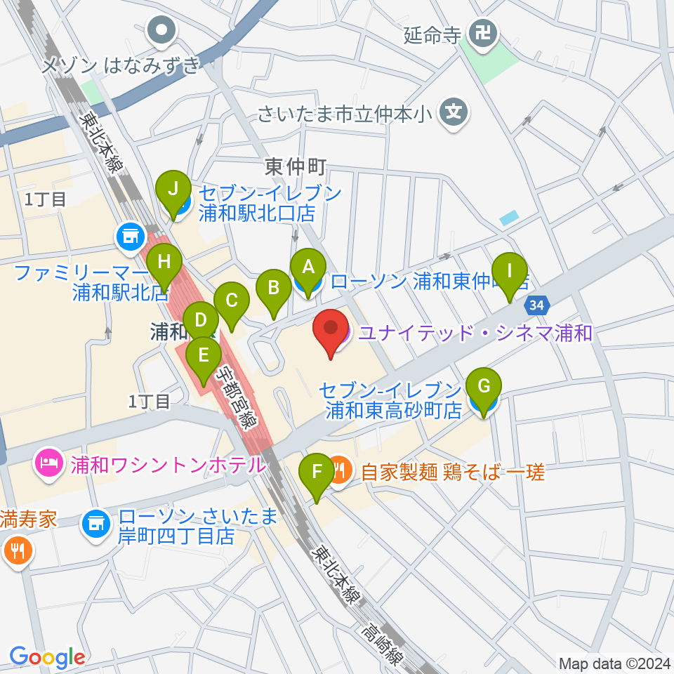 ユナイテッド・シネマ浦和周辺のコンビニエンスストア一覧地図