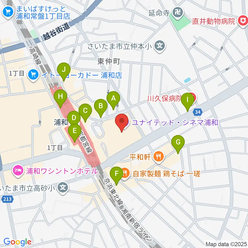 ユナイテッド・シネマ浦和周辺のコンビニエンスストア一覧地図