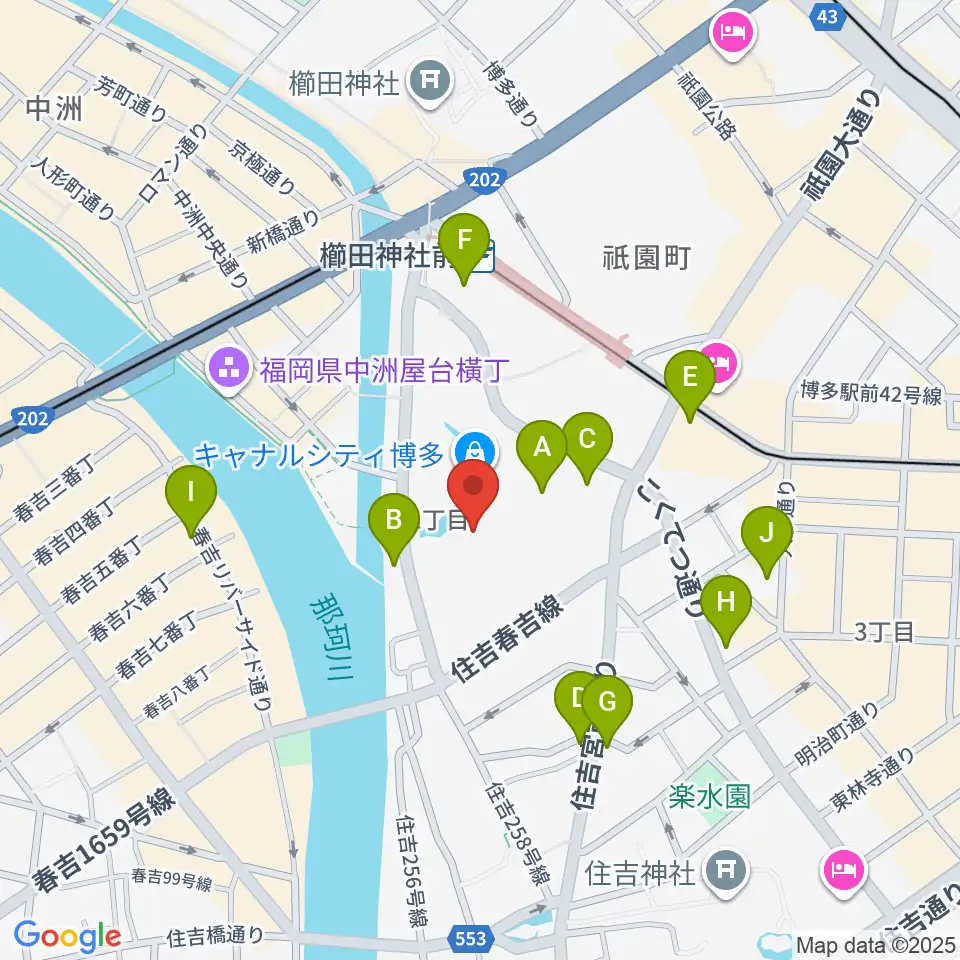 ユナイテッド・シネマ キャナルシティ13周辺のコンビニエンスストア一覧地図