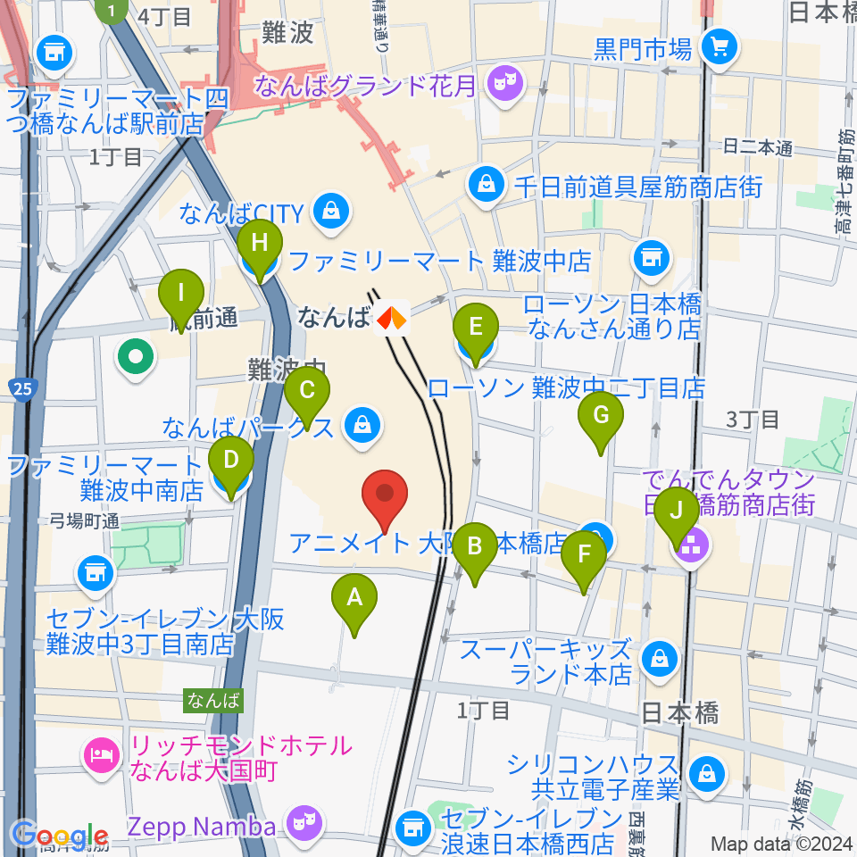 なんばパークスシネマ周辺のコンビニエンスストア一覧地図