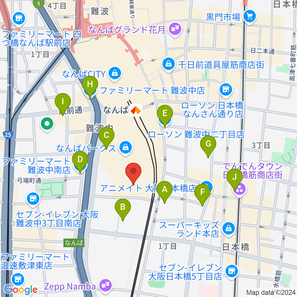 なんばパークスシネマ周辺のコンビニエンスストア一覧地図