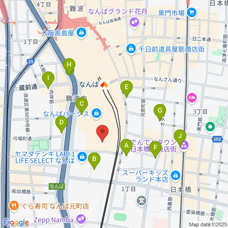 なんばパークスシネマ周辺のコンビニエンスストア一覧地図