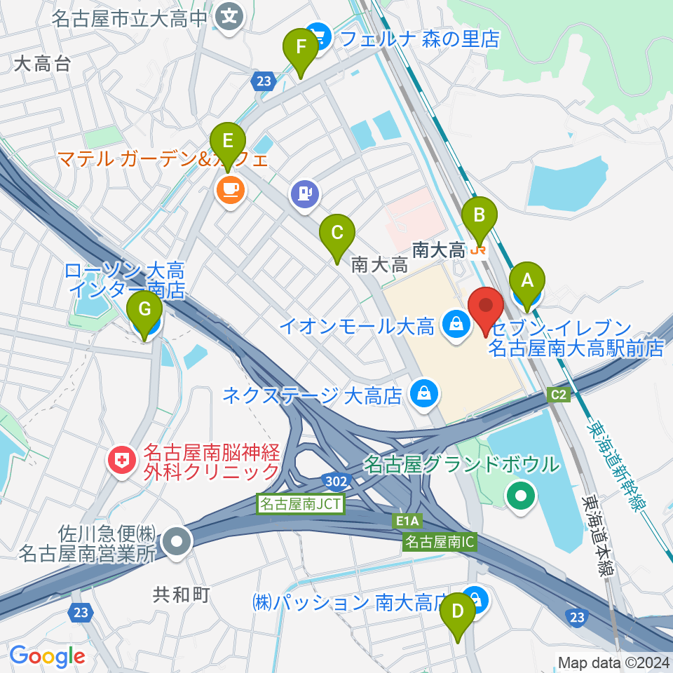 イオンシネマ大高周辺のコンビニエンスストア一覧地図