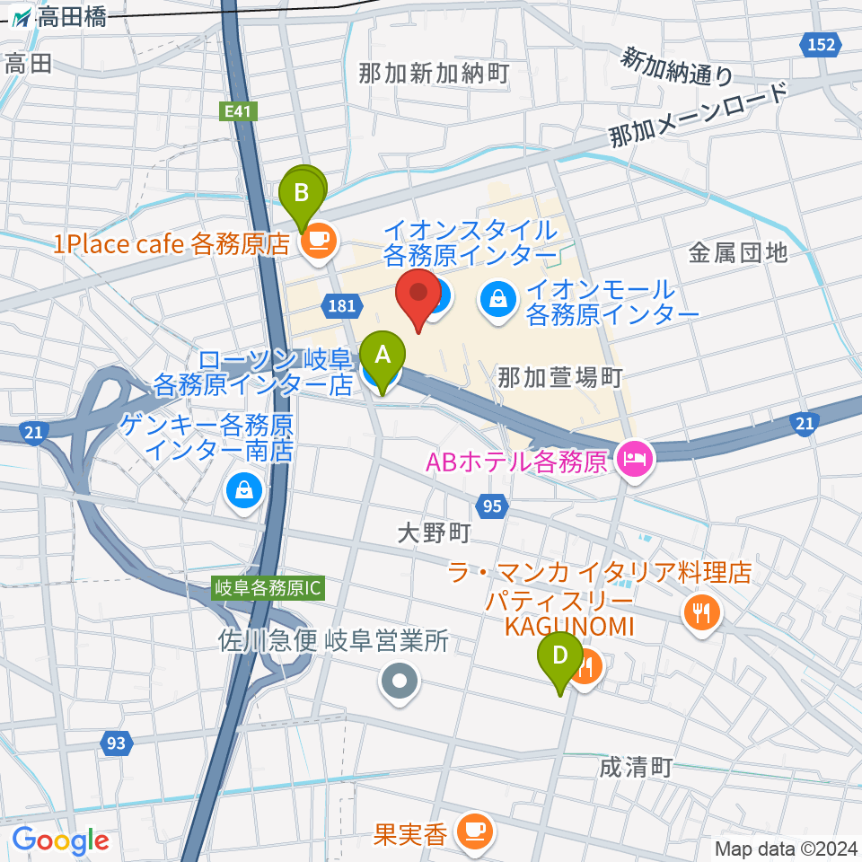 イオンシネマ各務原周辺のコンビニエンスストア一覧地図