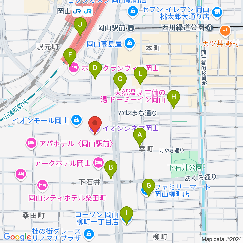 イオンシネマ岡山周辺のコンビニエンスストア一覧地図