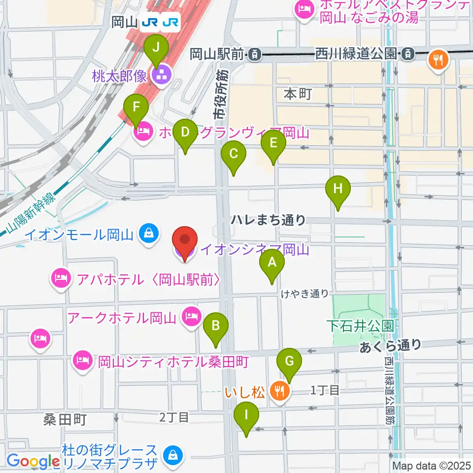 イオンシネマ岡山周辺のコンビニエンスストア一覧地図