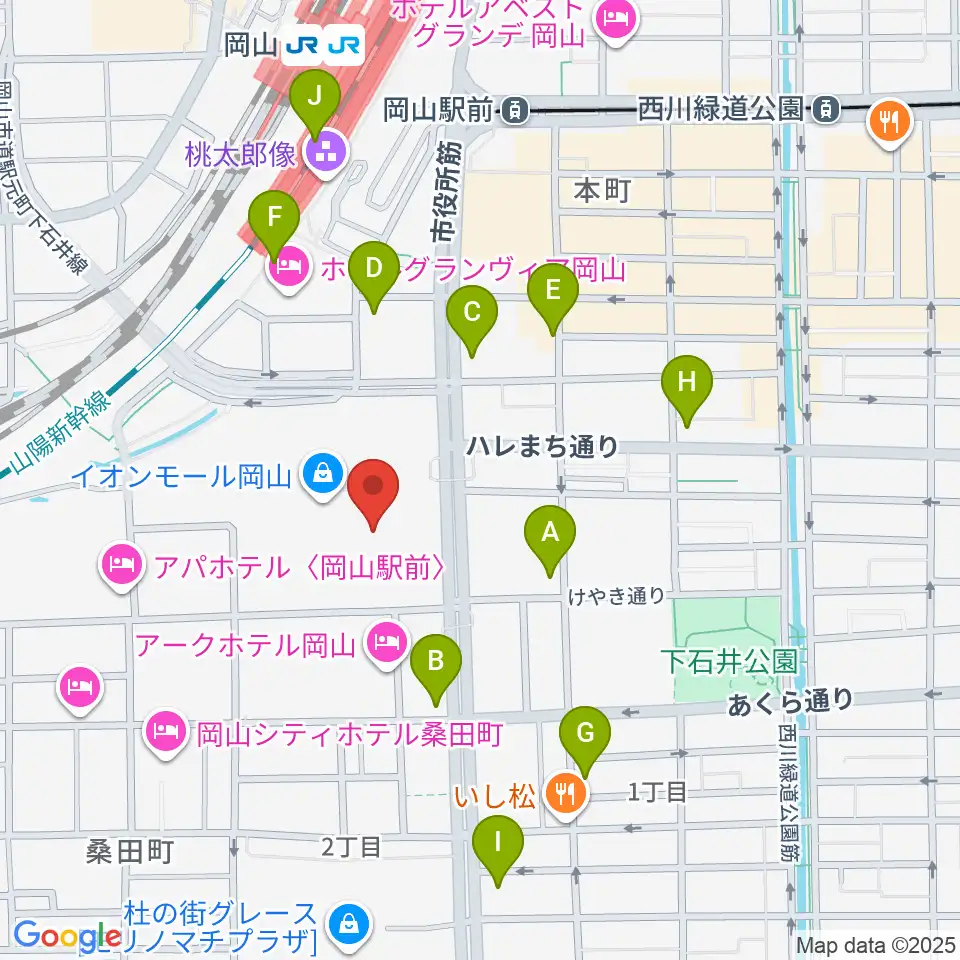 イオンシネマ岡山周辺のコンビニエンスストア一覧地図