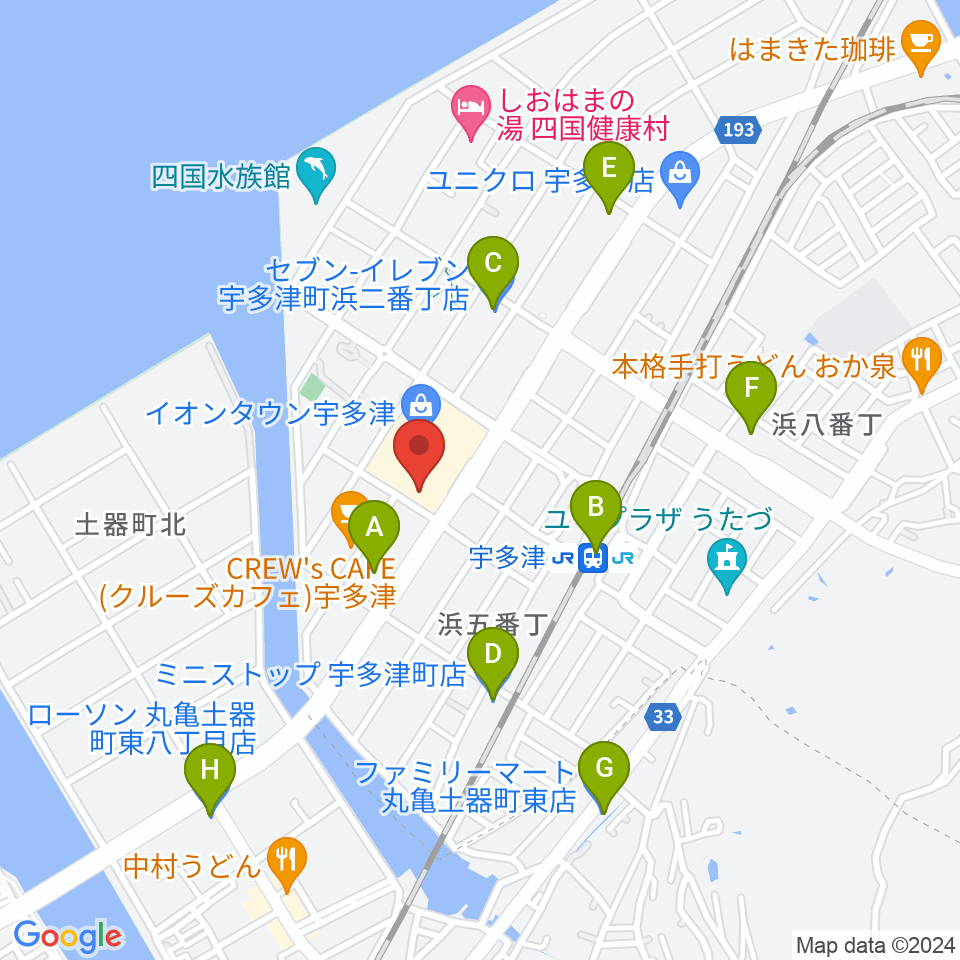 イオンシネマ宇多津周辺のコンビニエンスストア一覧地図