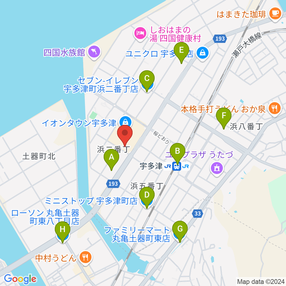 イオンシネマ宇多津周辺のコンビニエンスストア一覧地図