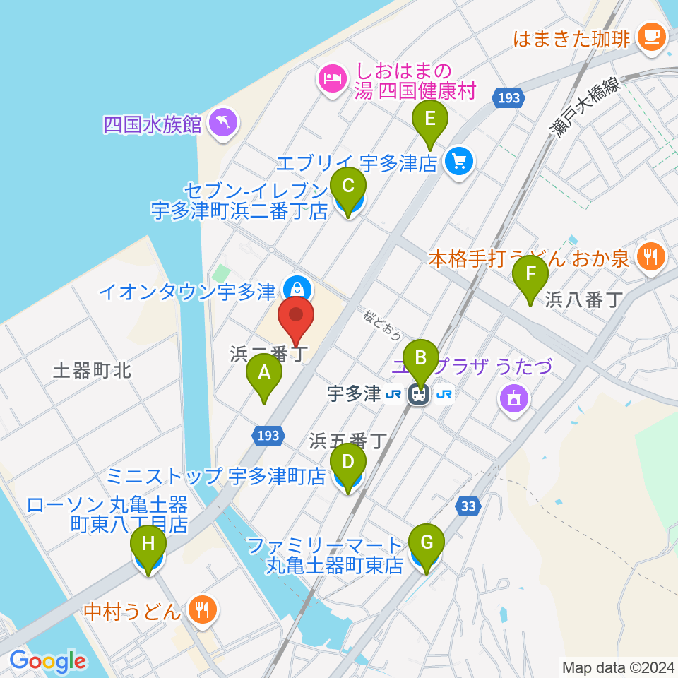 イオンシネマ宇多津周辺のコンビニエンスストア一覧地図