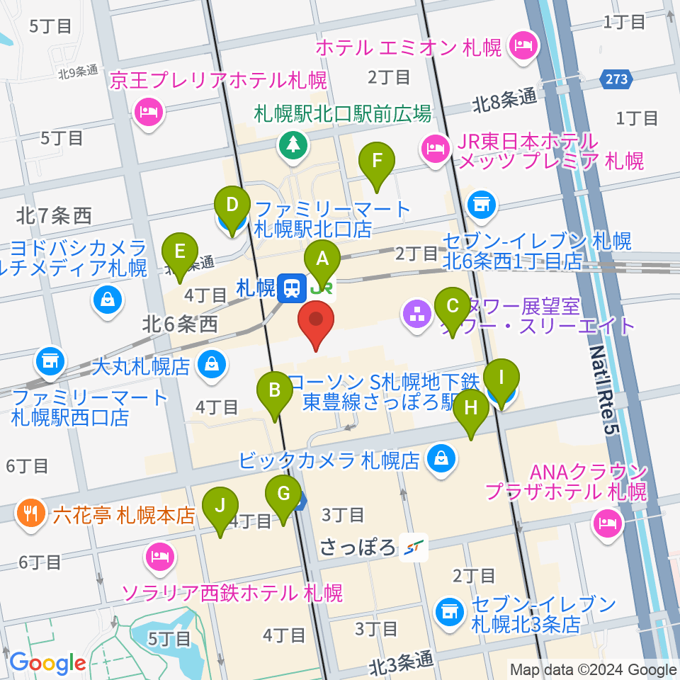 札幌シネマフロンティア周辺のコンビニエンスストア一覧地図