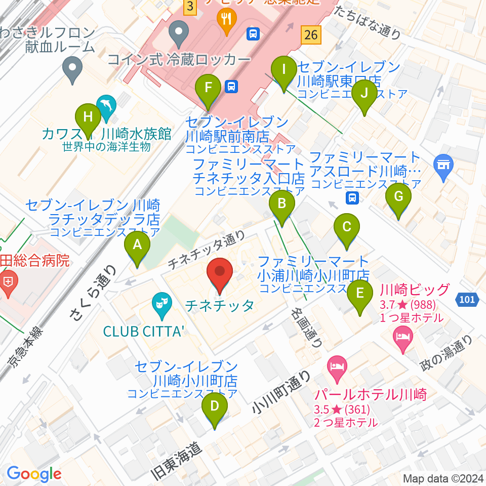 チネチッタ周辺のコンビニエンスストア一覧地図