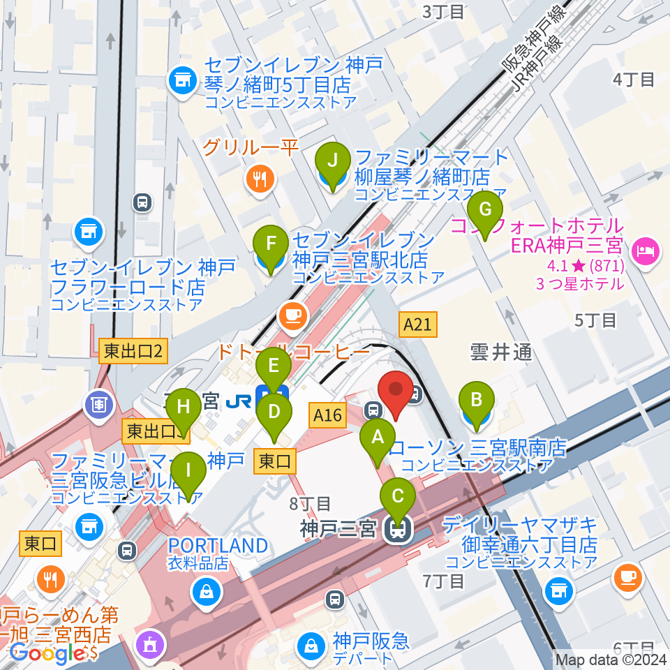 OSシネマズミント神戸周辺のコンビニエンスストア一覧地図