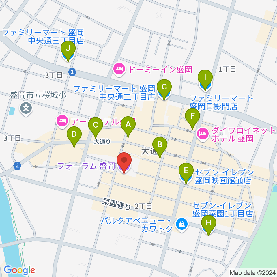 フォーラム盛岡周辺のコンビニエンスストア一覧地図