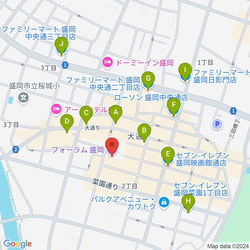 フォーラム盛岡周辺のコンビニエンスストア一覧地図