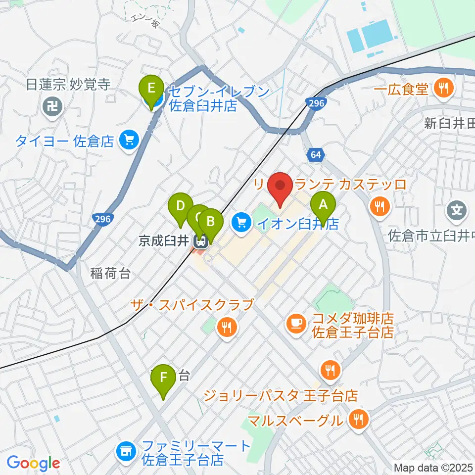 佐倉ハーモニーホール周辺のコンビニエンスストア一覧地図