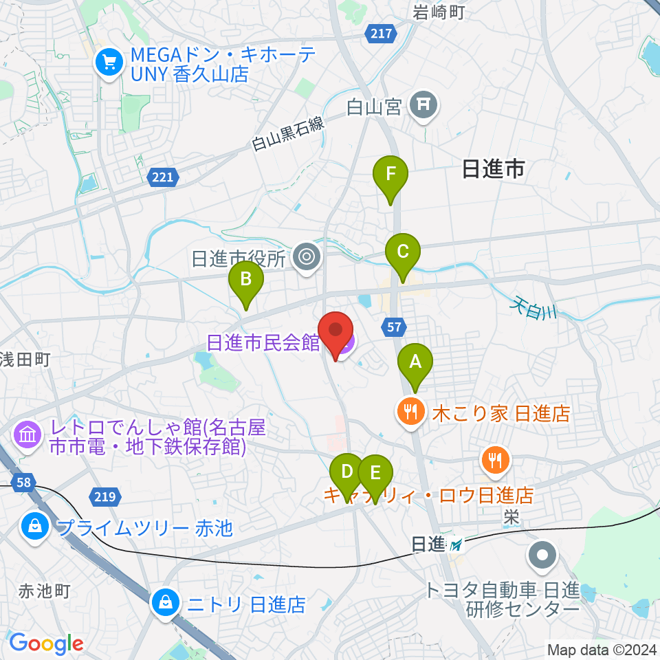 日進市民会館周辺のコンビニエンスストア一覧地図