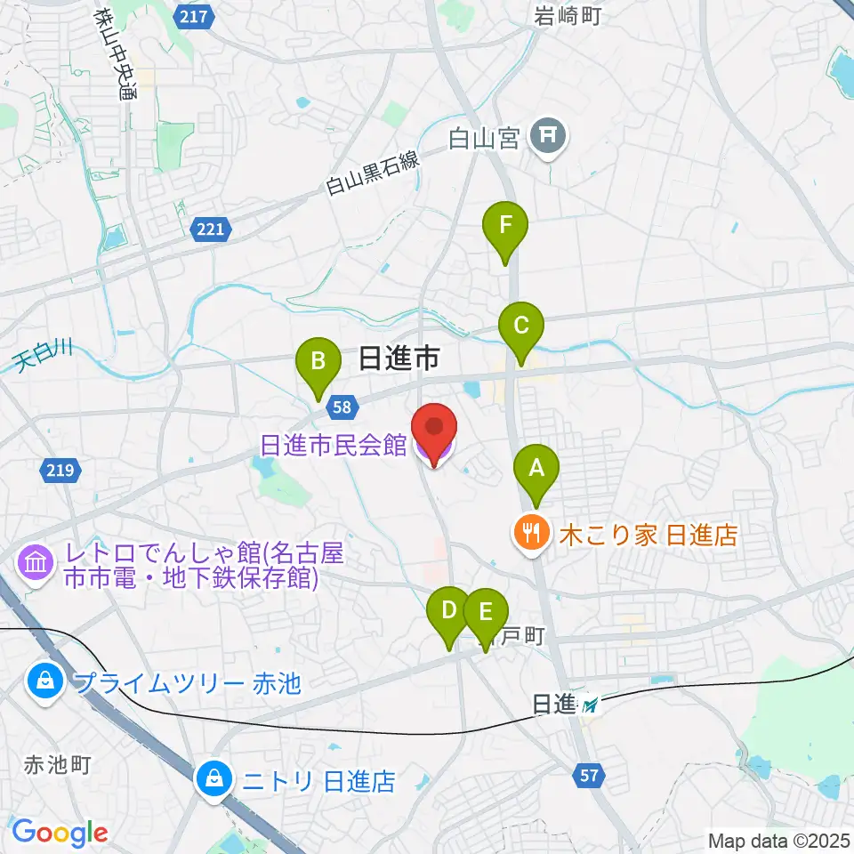 日進市民会館周辺のコンビニエンスストア一覧地図