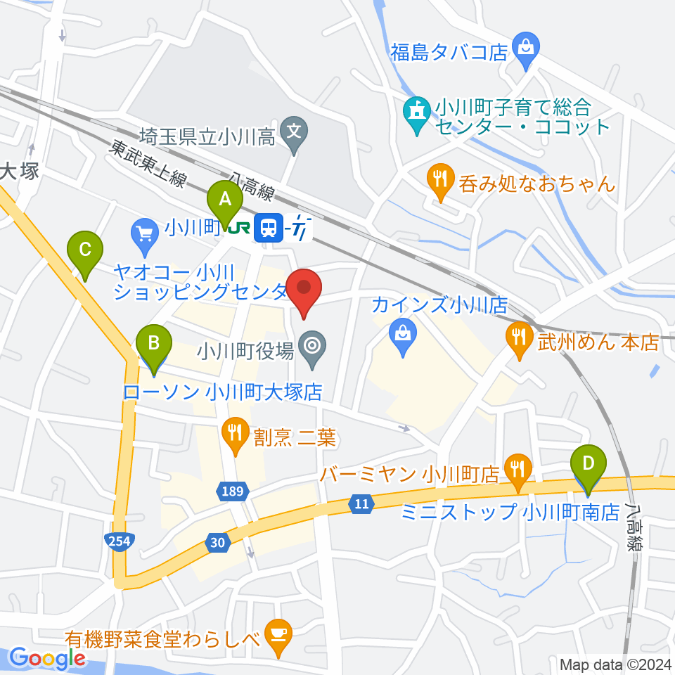 小川町民会館 リリックおがわ周辺のコンビニエンスストア一覧地図