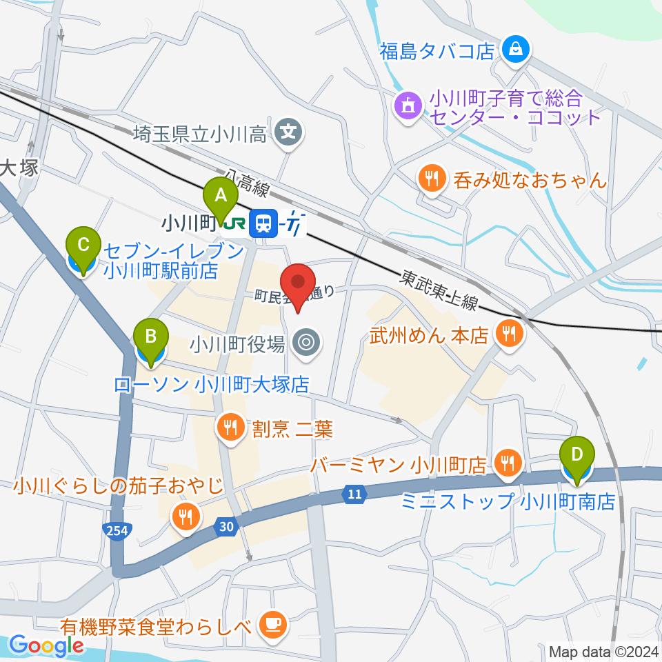 小川町民会館 リリックおがわ周辺のコンビニエンスストア一覧地図