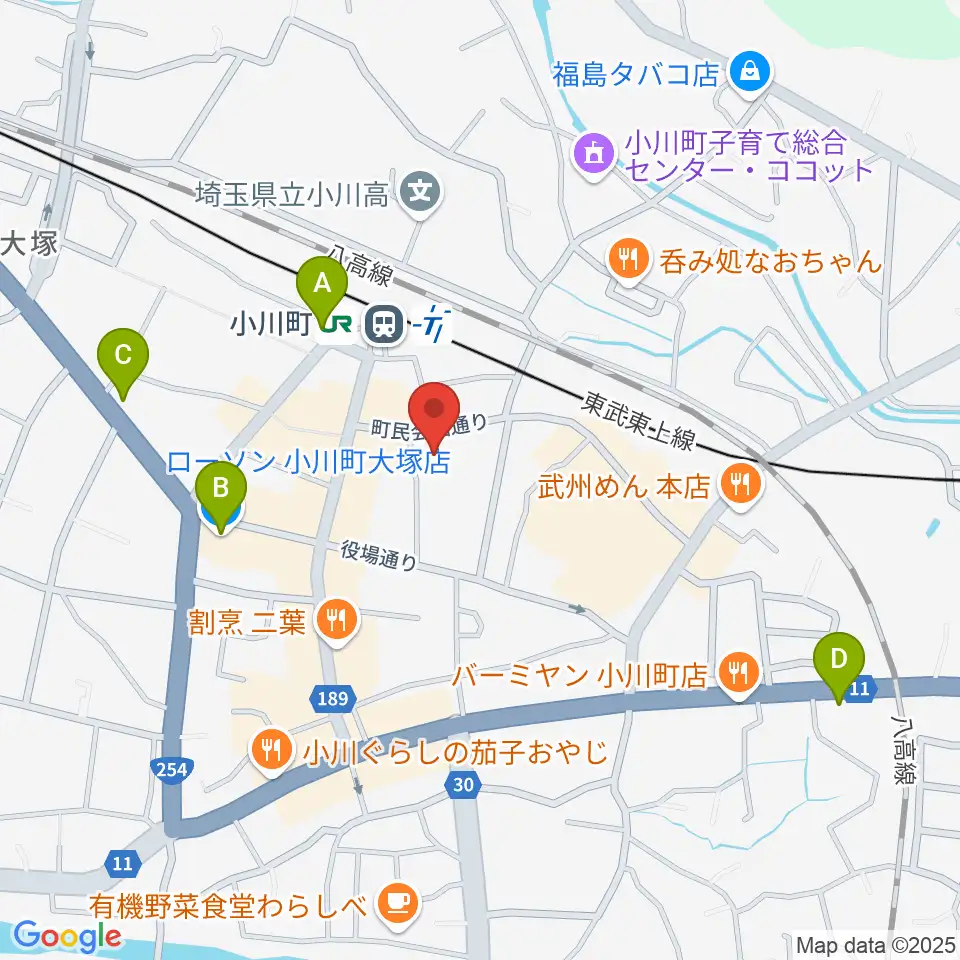 小川町民会館 リリックおがわ周辺のコンビニエンスストア一覧地図