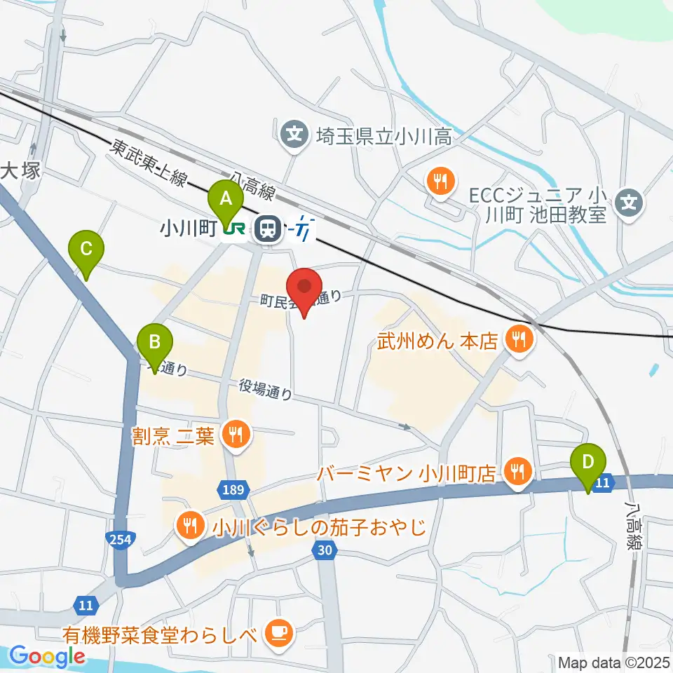 小川町民会館 リリックおがわ周辺のコンビニエンスストア一覧地図