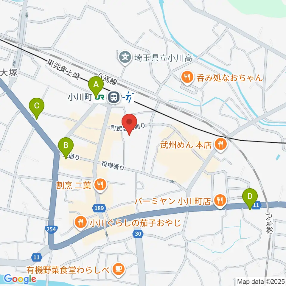 小川町民会館 リリックおがわ周辺のコンビニエンスストア一覧地図