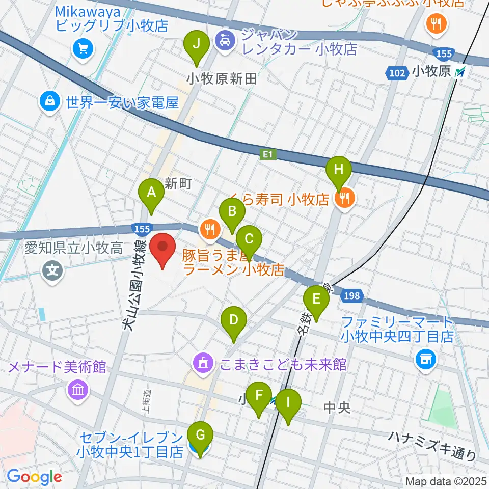 小牧市市民会館周辺のコンビニエンスストア一覧地図