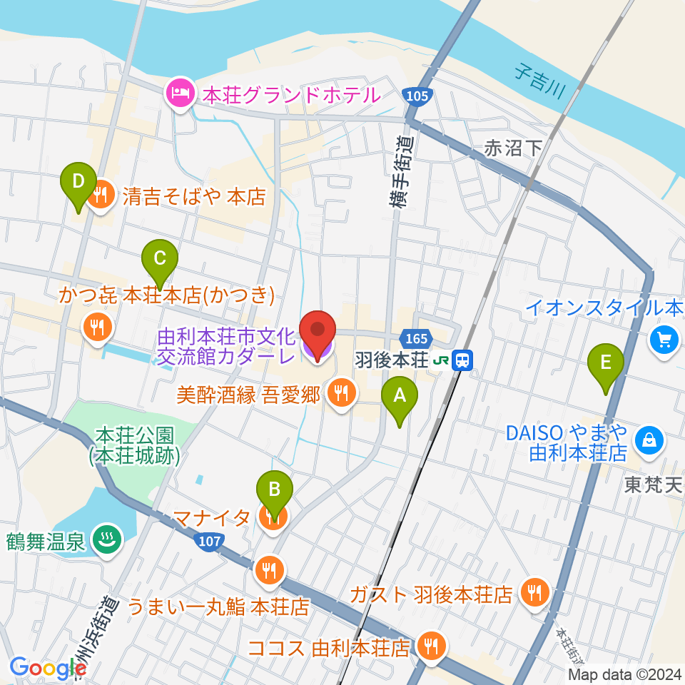 由利本荘市文化交流館カダーレ周辺のコンビニエンスストア一覧地図