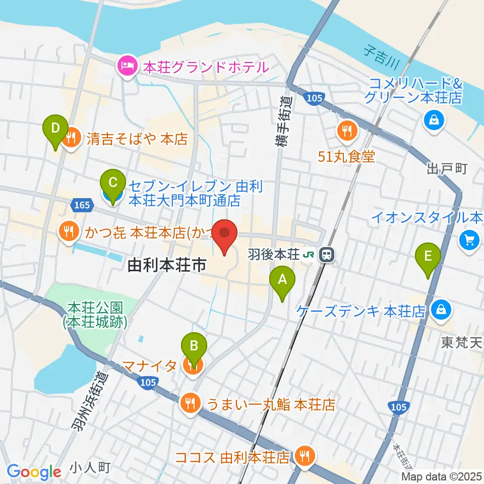 由利本荘市文化交流館カダーレ周辺のコンビニエンスストア一覧地図