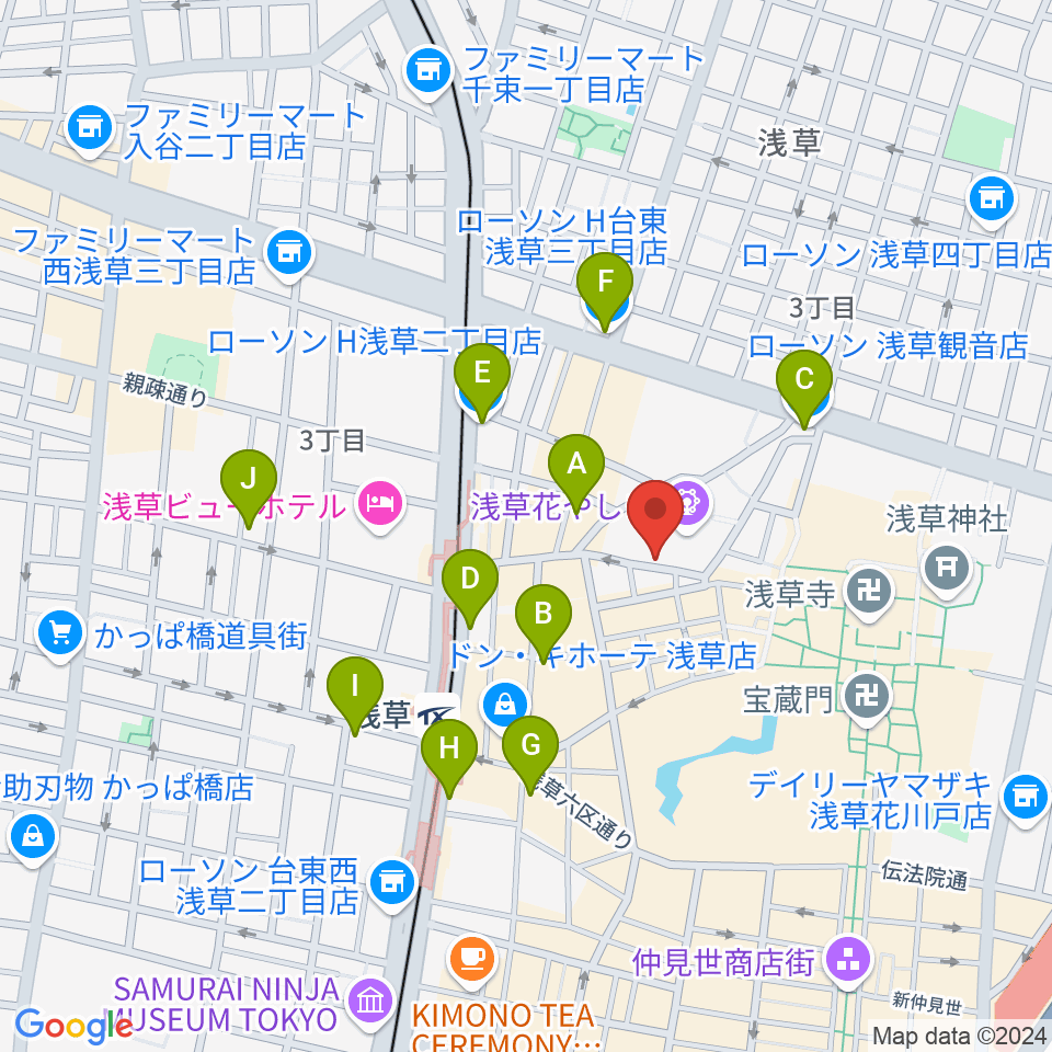 浅草花劇場周辺のコンビニエンスストア一覧地図