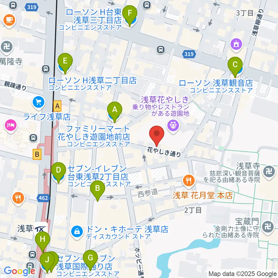 浅草花劇場周辺のコンビニエンスストア一覧地図