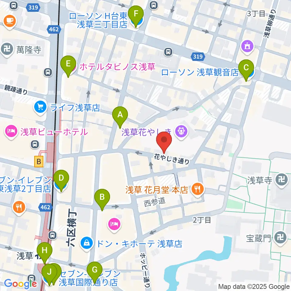 浅草花劇場周辺のコンビニエンスストア一覧地図