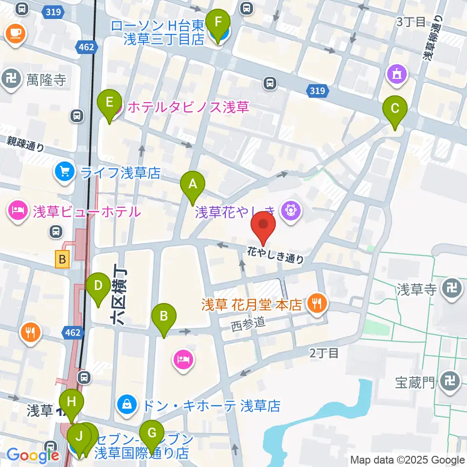 浅草花劇場周辺のコンビニエンスストア一覧地図