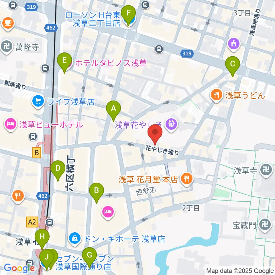 浅草花劇場周辺のコンビニエンスストア一覧地図