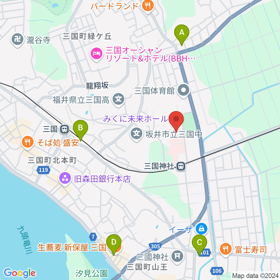 みくに未来ホール周辺のコンビニエンスストア一覧地図