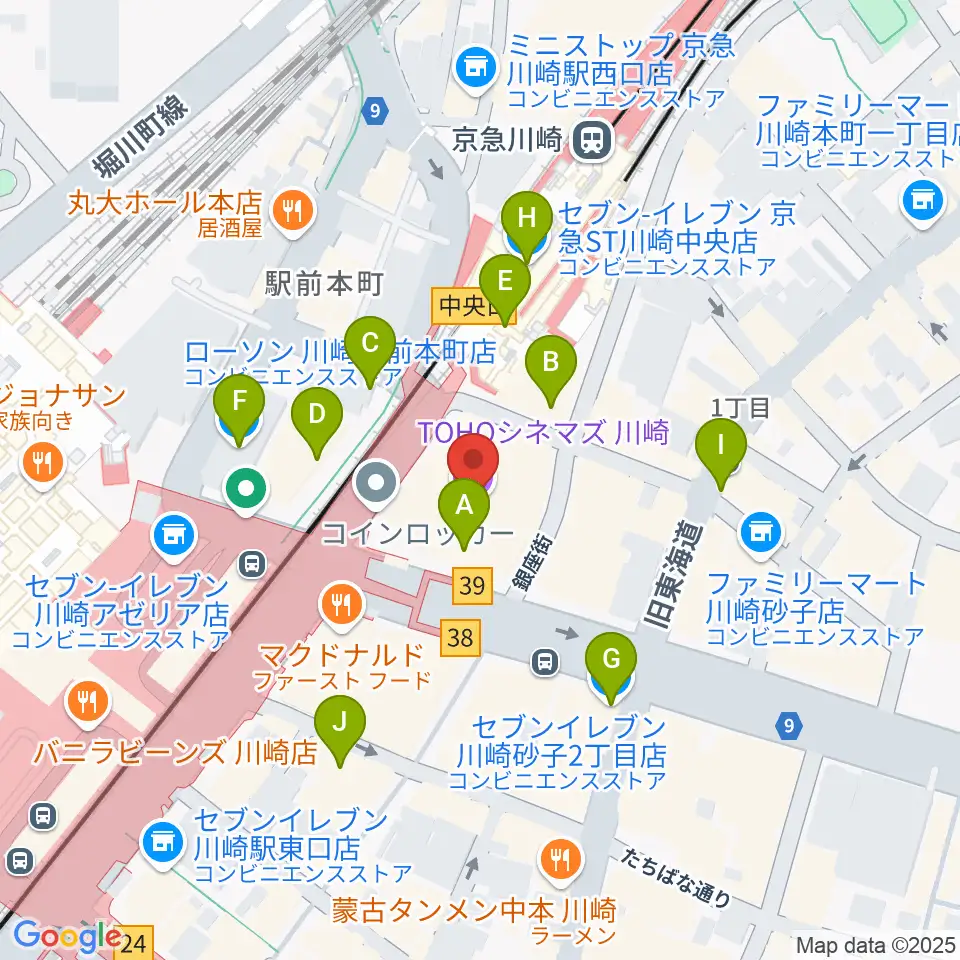 TOHOシネマズ川崎周辺のコンビニエンスストア一覧地図