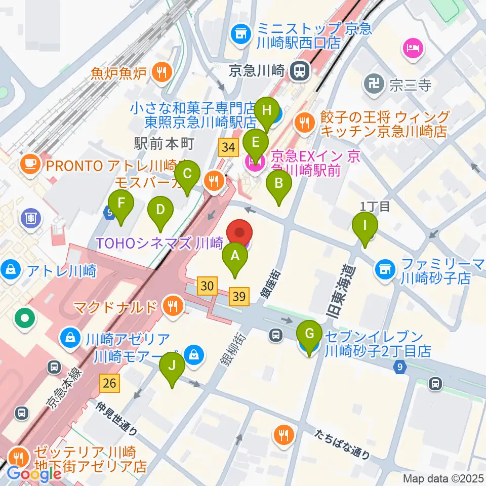 TOHOシネマズ川崎周辺のコンビニエンスストア一覧地図