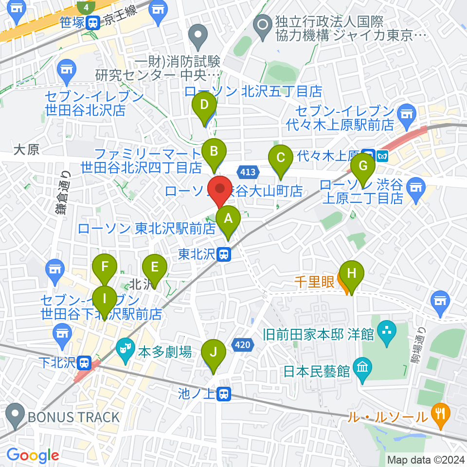 北沢三丁目スタジオ周辺のコンビニエンスストア一覧地図